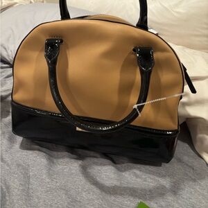 KATE SPADE Chelsea Park Porter Satchel Bag Tan Black Patent Leather Macchiato